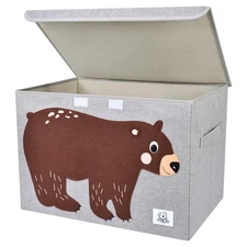 Foldable Large Kids Toy Chest with Flip-Top Lid Collapsible Fabric Animal