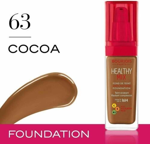 Confezione 3x Fondotinta Bourjois Healthy Mix Fino a 16h Usura 30ml - 63 Cacao