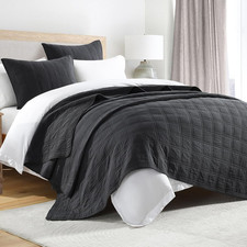 100 Cotton Quilt Set Queen Size, Charcoal Pre-Washed Bedspreads Coverlet Set in