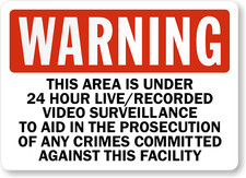 Warning Surveillance Sign Weatherproof Aluminum 8x12 Outdoor Security