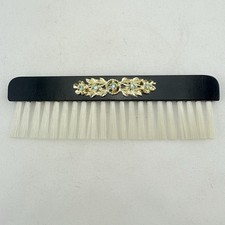 Vintage Vanity Art Deco Clothing Brush Gold Tone Lite Blue Rhinestone Accent
