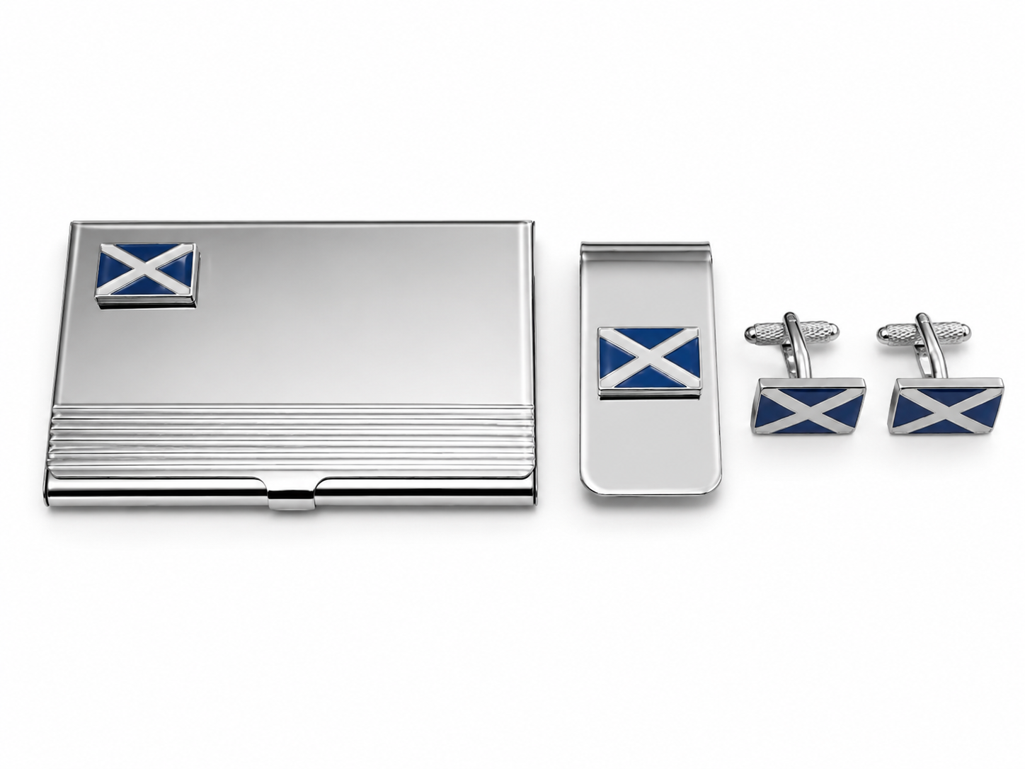 Scottish Flag Business Card Holder, Money Clip & Cufflink Set for Men – Onyx Art