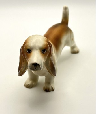 Vintage Porcelain Basset Hound 5.5IN Figurine Made in Japan