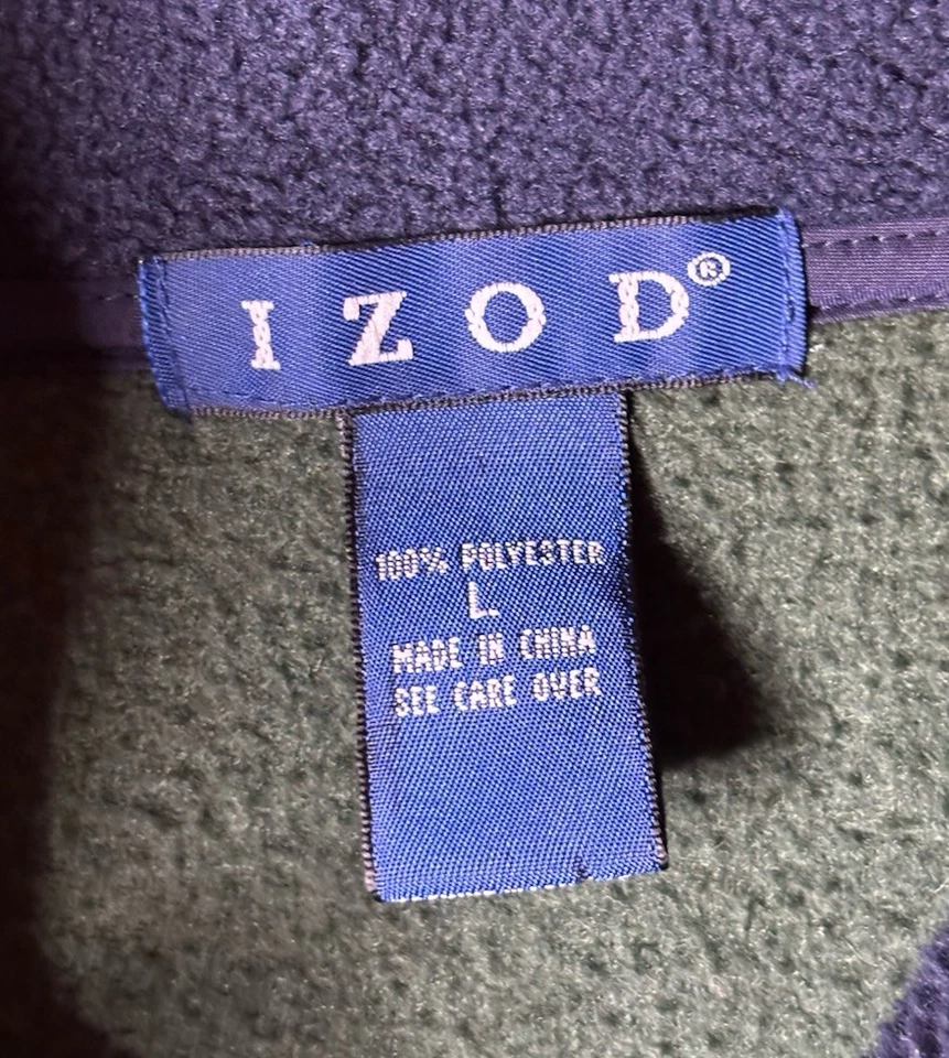 De colección Izod Cuarto Cremallera Vellón Hombres L Preppy Años 90 Verde con Borde Azul Foto 4 de 4
