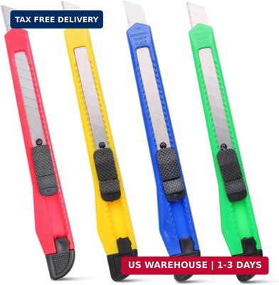 4 Pack Utility Knives Box Cutter Retractable Razor Blade Heavy Duty Cutting Tool