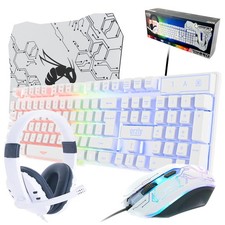 Gaming Keyboard and Mouse and Gaming Headset Mouse Pad, Wired LED RGB Backligh