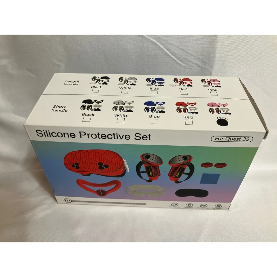 VR Quest 3S 硅胶保护套装粉色面罩控制器握把 — 第 4/4 张图片