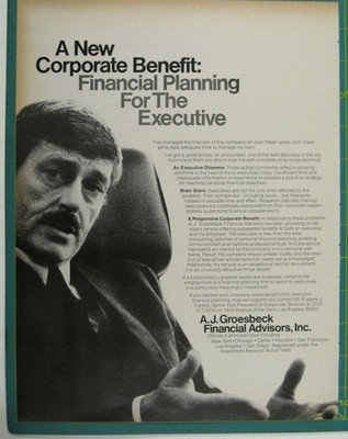 Print Ad Corporate Benefit Financial Planning Executive 1970s Vintage Fashion