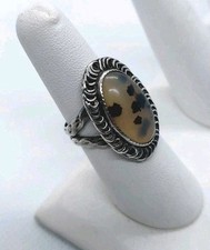 Beautiful Vintage Large Moss Agate Sterling Silver 925 Ring, Size, 7 3/4