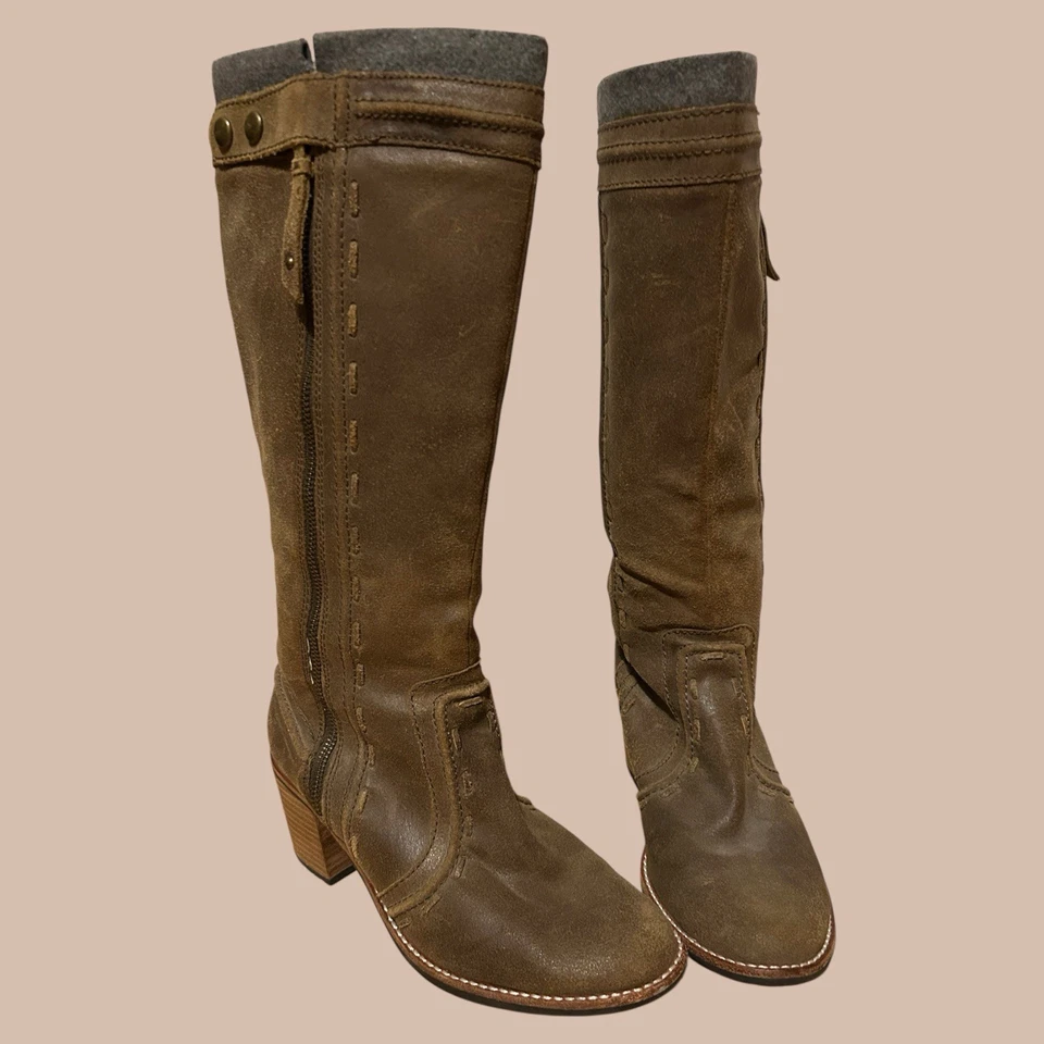 Fossil Knee High Tall Suede Brown Leather Side Zip Snap Top Boots Size 8.5 Boho - Image 3 of 4