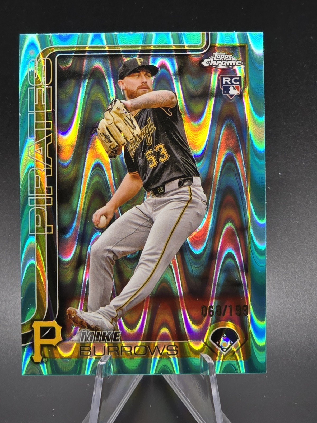 2025 Topps Chrome Mike Burrows Rookie 068/199 Aqua RayWave Refractor #78 RC