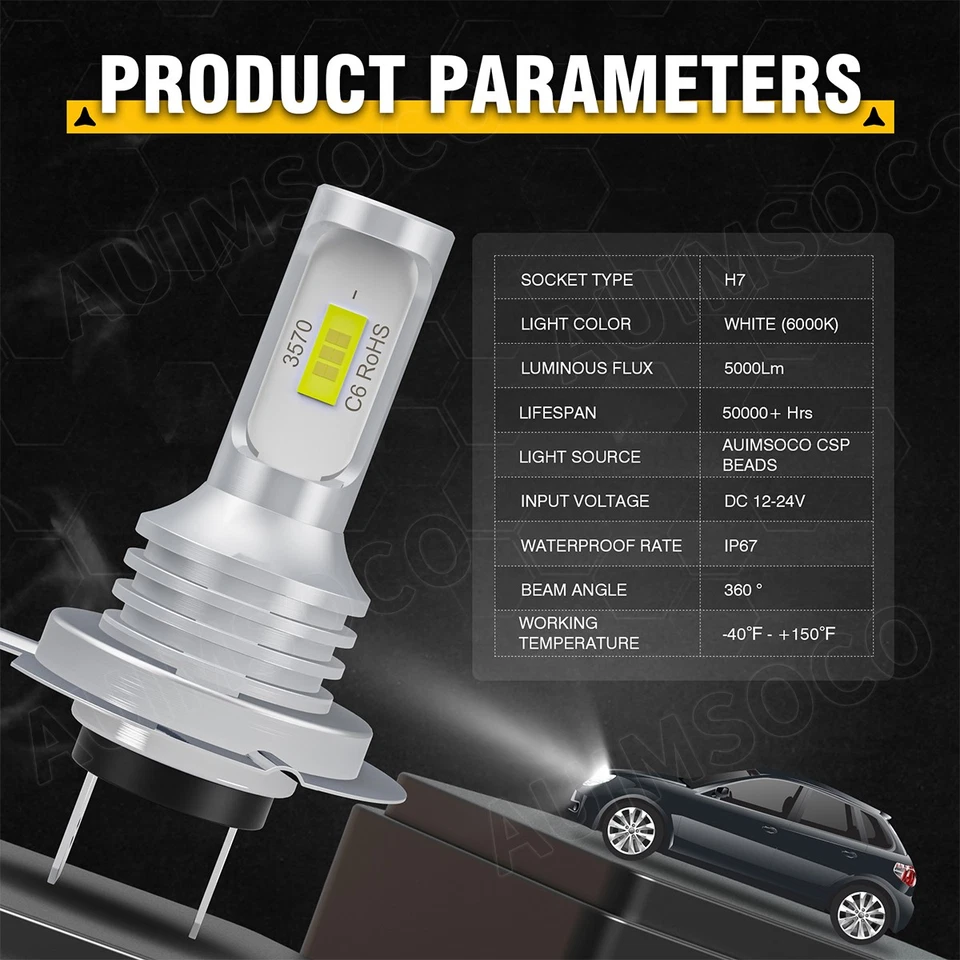 For Honda VFR800 Interceptor 2002-2009 2x H7 LED Headlight Hi Lo Bulbs 6500K - Imagem 4 de 4