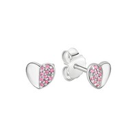 Ohrstecker 925/- Sterling Silber Rhodiniert Herz Mit 20 Zirkonia Pink F