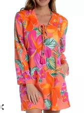 LA Blanca Isla Del Sol Lace Up Tunic Women Medium Multicolor Beach Preppy