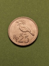 1971 🇮🇩 INDONESIA 25 RUPIAH WORLD COIN KM34 EXF-AU CROWNED PIGEON FREE SHIP