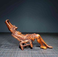 Chinese Natural Boxwood Hand-carved Exquisite Arhat Buddha Statue Ornament 8038