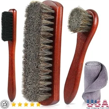 Premium Horsehair Shoe Brush Kit Leather Care Cleaning Polishing Set 4-Piece New