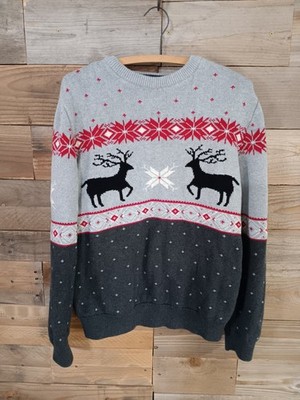 CHAPS Holiday Sweater Crewneck Sz. Lg. 100% Cotton Christmas Snow Deer Winter