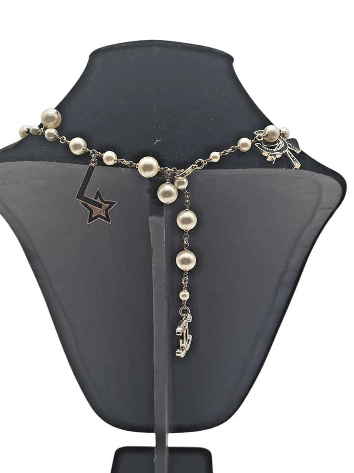Vintage Chanel Pearl & Black Enamel Alphabet Charm Necklace - Image 4 of 4