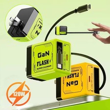 2 in 1 Gan Charger Type C/L , 120W Compatible Fast, Retractable Wall NEW