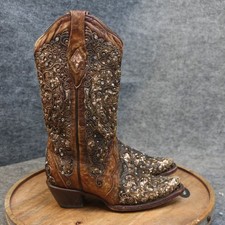 Corral Boots Rhinestones Sequin Embroidered Snip Toe Women Size 6 M Cowboy Brown
