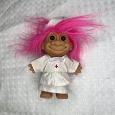 Vintage Russ Troll Doll Medium - Red Cross Nurse Pink Hair 5" 18309