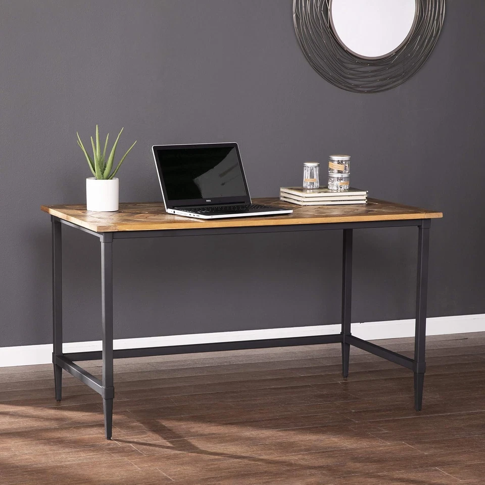 Escritorio Lawrenny de madera recuperada, natural y negro Foto 2 de 4