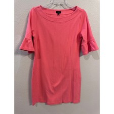 Talbots Coral Pink Dress Boat Neck Ruffle Sleeve Career Casual Small