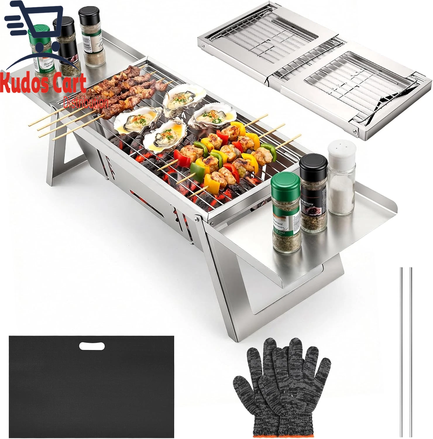 Small Portable BBQ Charcoal Grill Folding Barbecue Heat Control Camping Tabletop