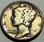 United States - Toned Mercury Dime - 1938-P - .900 Silver - FREE USA Shipping!