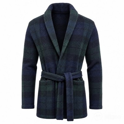 ULTRA RARE Lauren Ralph Lauren Hand-Knit Blackwatch Sweater Coat Sz XL