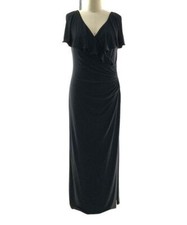 MSRP $190 Ralph Lauren Black Ruffle Surplice V-Neck Maxi Dress Size 2 NWOT