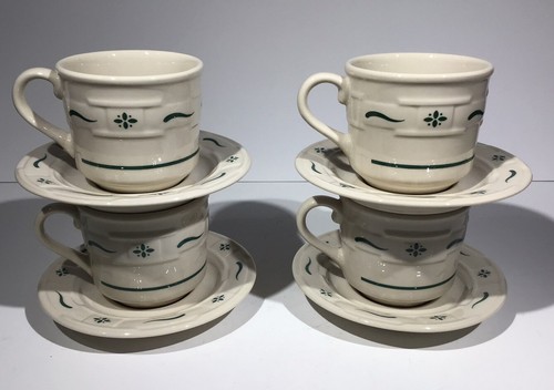 Longaberger Heritage Green Set of Four teacups and saucers EUC