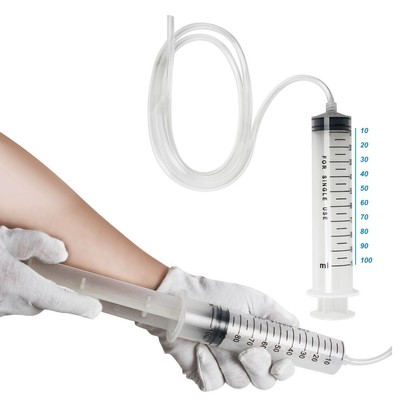 2PCS 100ML Plastic Syringe And Tube For Hydroponics Lab Medical DE