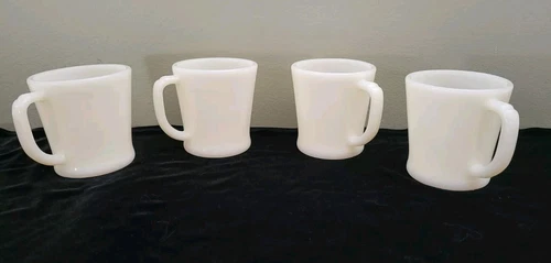 4 Vintage Fire King Ivory Glass D Handle Coffee Cups Mugs