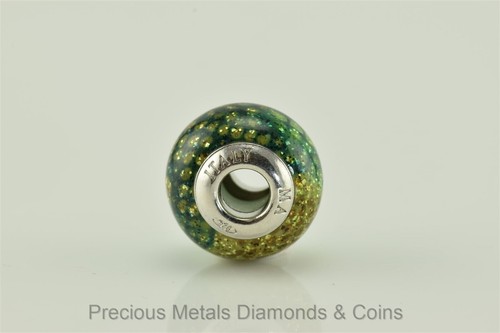 Charmed Memories Sterling Silver Bluish Green Murano Slider European Charm 925 - Picture 2 of 4