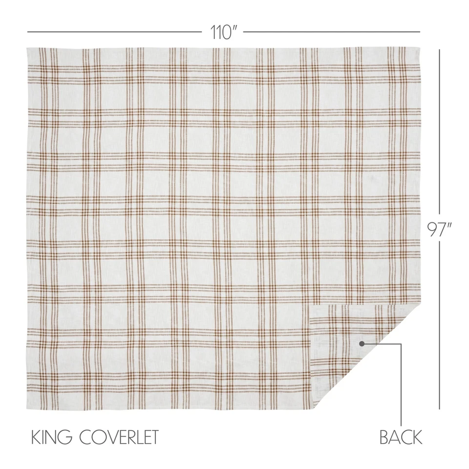 Wheat Plaid King Golden Tan White WovenCoverlet Country Cottage Farmhouse 97x110 - Image 2 of 4