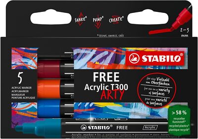 Acrylmarker - STABILO FREE Acrylic T300 - Strichbreite 2-3 mm - 5er Pack - URBAN