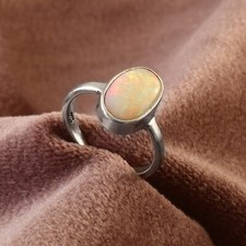 Natural Australian Solid White Opal Ring in 925 Sterling Silver US-7.5