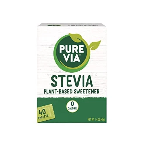 PURE VIA Stevia Sweetener Packets Sugar Substitute Natural 40 Count