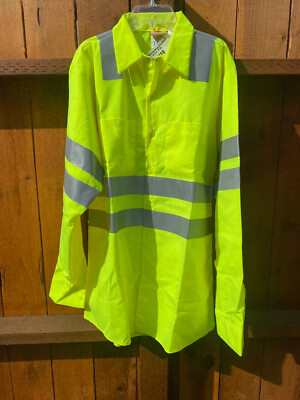 Long Slv High Visibility WORK SHIRT SS14SB Class Level ANSI Red Kap  $100