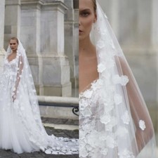 Bridal Veil Long Wedding Veil 3D Flower Ivory for Bride Cathedral Length Veils