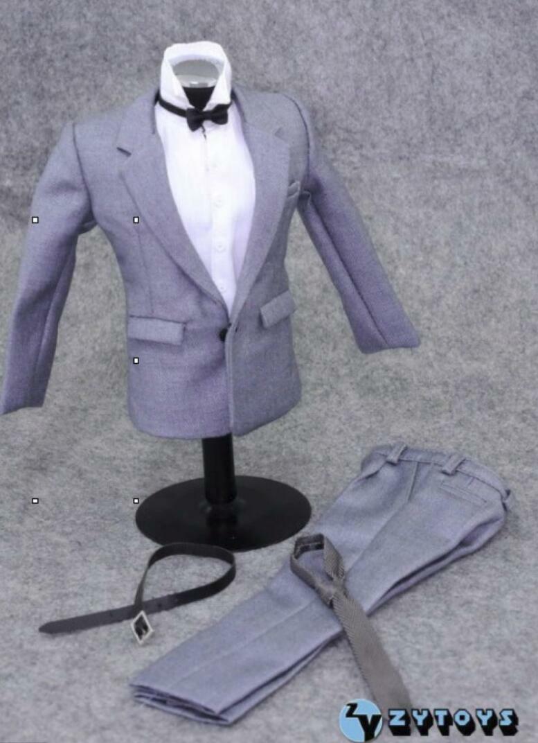 1/6 Scale Men's Clothing Set - Deep Blue Suit For Male Action Figures (Jacket, Shirt, Pants, Tie, Shoes, Belt)