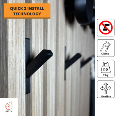 Quick2Install Einzelhaken Classic  - Akustik Paneel Haken | 14mm | kein Bohren