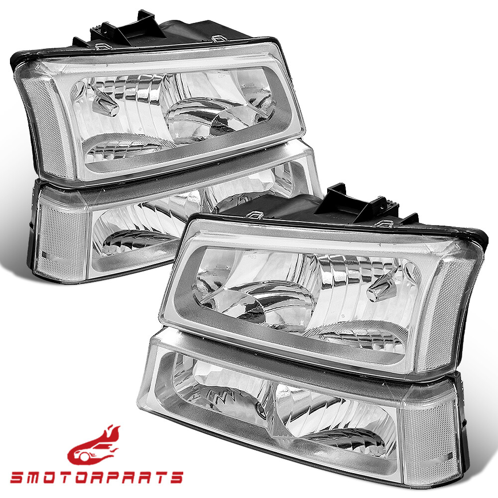 For 2003-2006 Chevrolet Silverado 1500 2500 3500 Chrome Headlights +Bumper Light