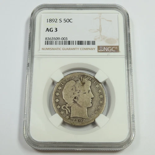1892 S NGC AG3 - Silver Barber Half Dollar 50c US Coin #53163A