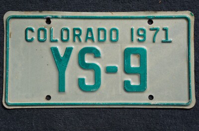 1971 Colorado MOTORCYCLE License Plate Low Digit # YS - 9