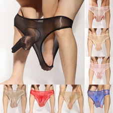 Men Shiny Silky Briefs See Through Lingerie Underpants Thong Knickers Jockstrap