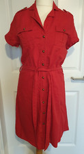 PAUL BERMAN BRIGHT RED LINEN BLEND BELTED SHIRT DRESS SIZE 14 KNEE LENGTH