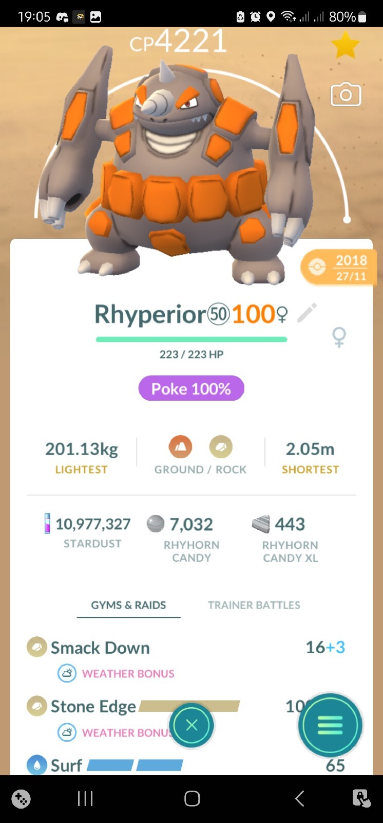 Rhyperior ( Maxed Out To Level 50 ) ( Two Charged Moves ) Pokemon Tr@de Go